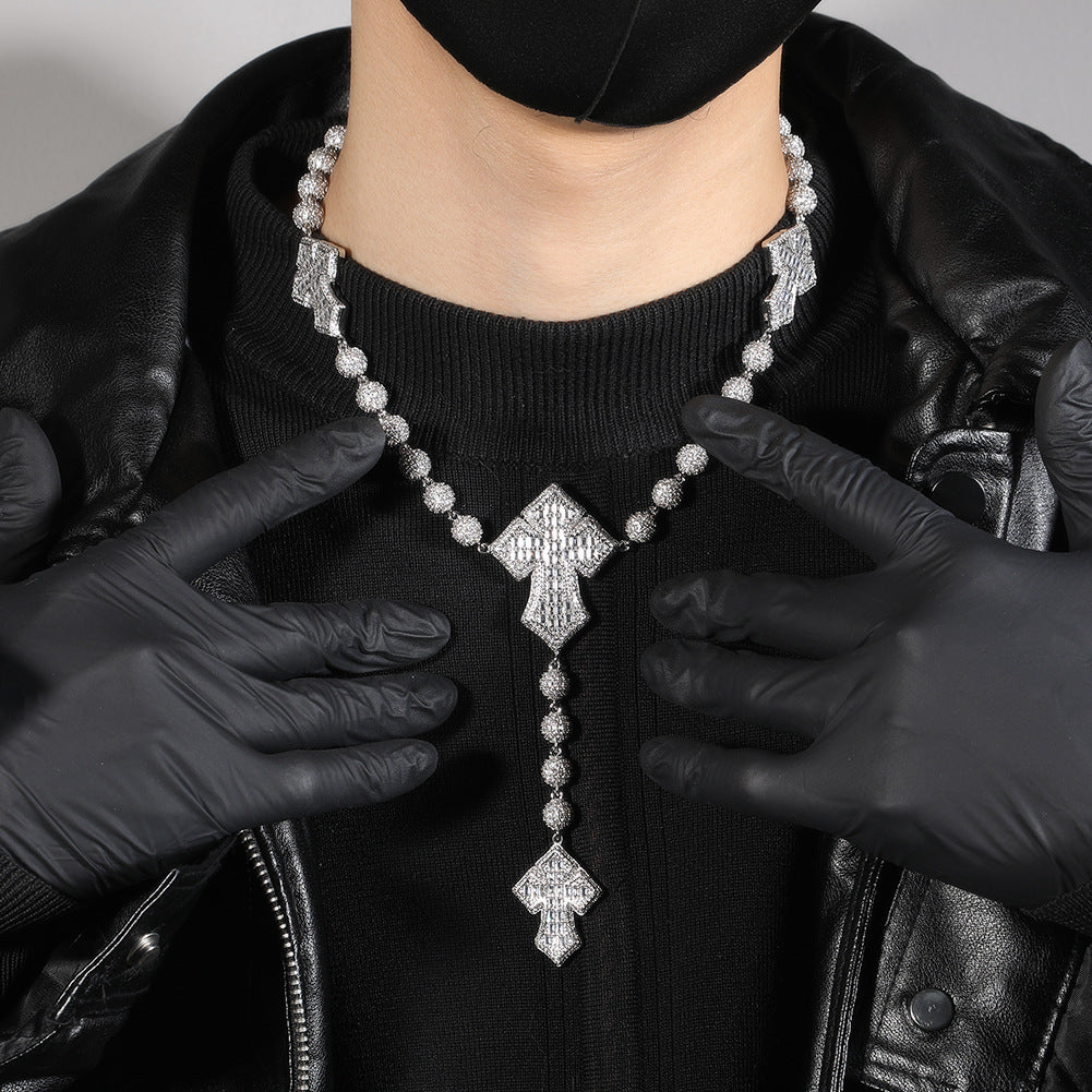 Hip Hop Beaded Zirconia Cross Necklace
